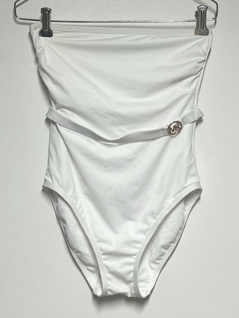 Michael Kors White Belted One Piece strapless Swimsuit Sz 6